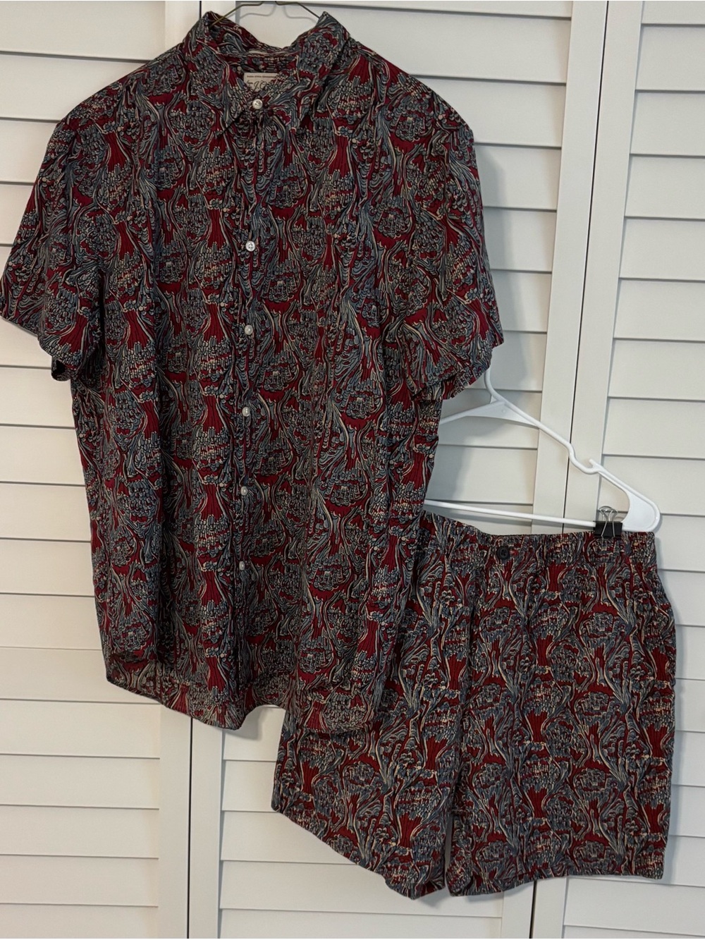 J. Crew Maroon Paisley Print Men's Shirt & Shorts Set